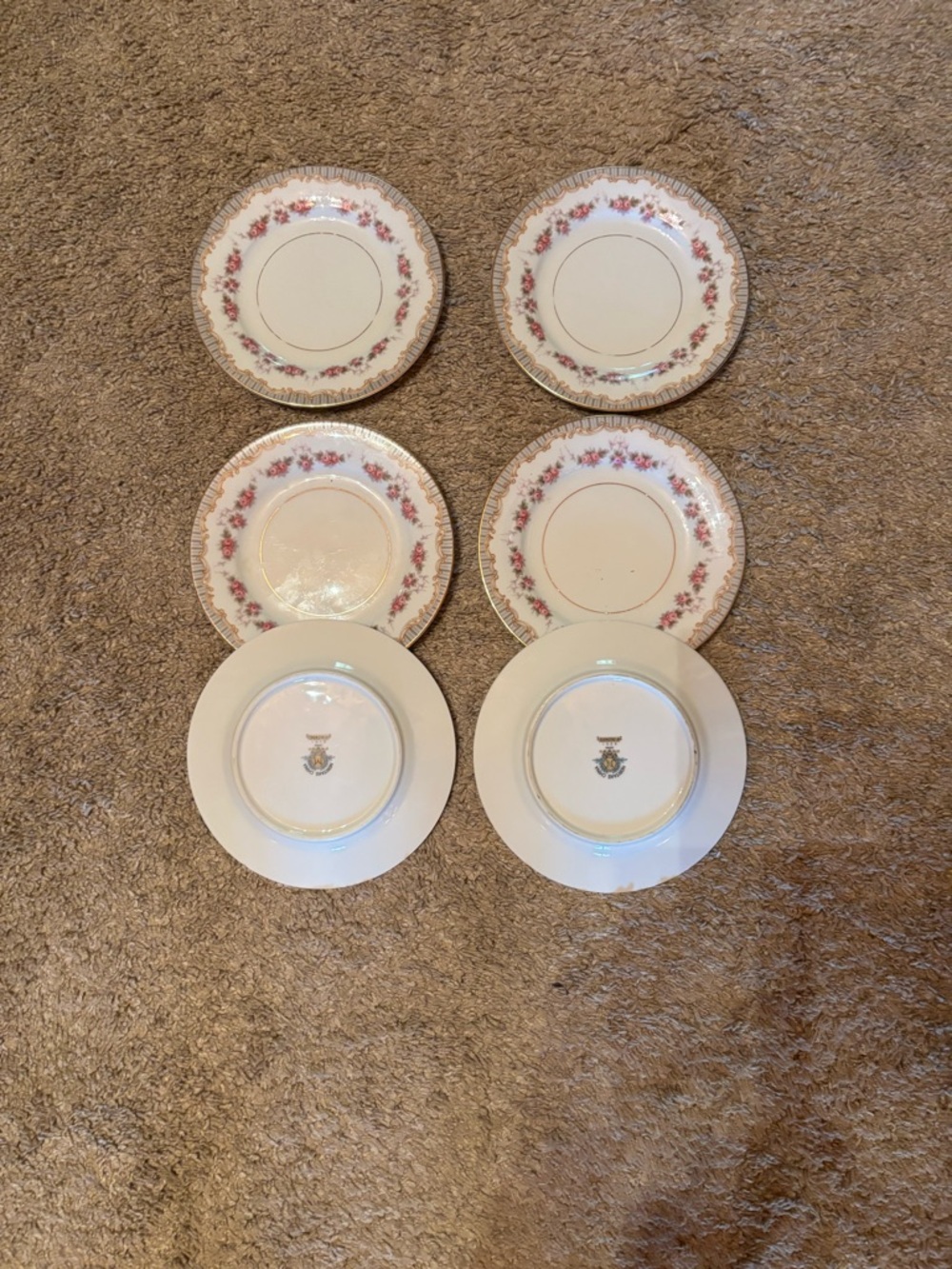 Classic Porcelain Dessert Plates with Pink Floral and Gold Accent (Set of 6)